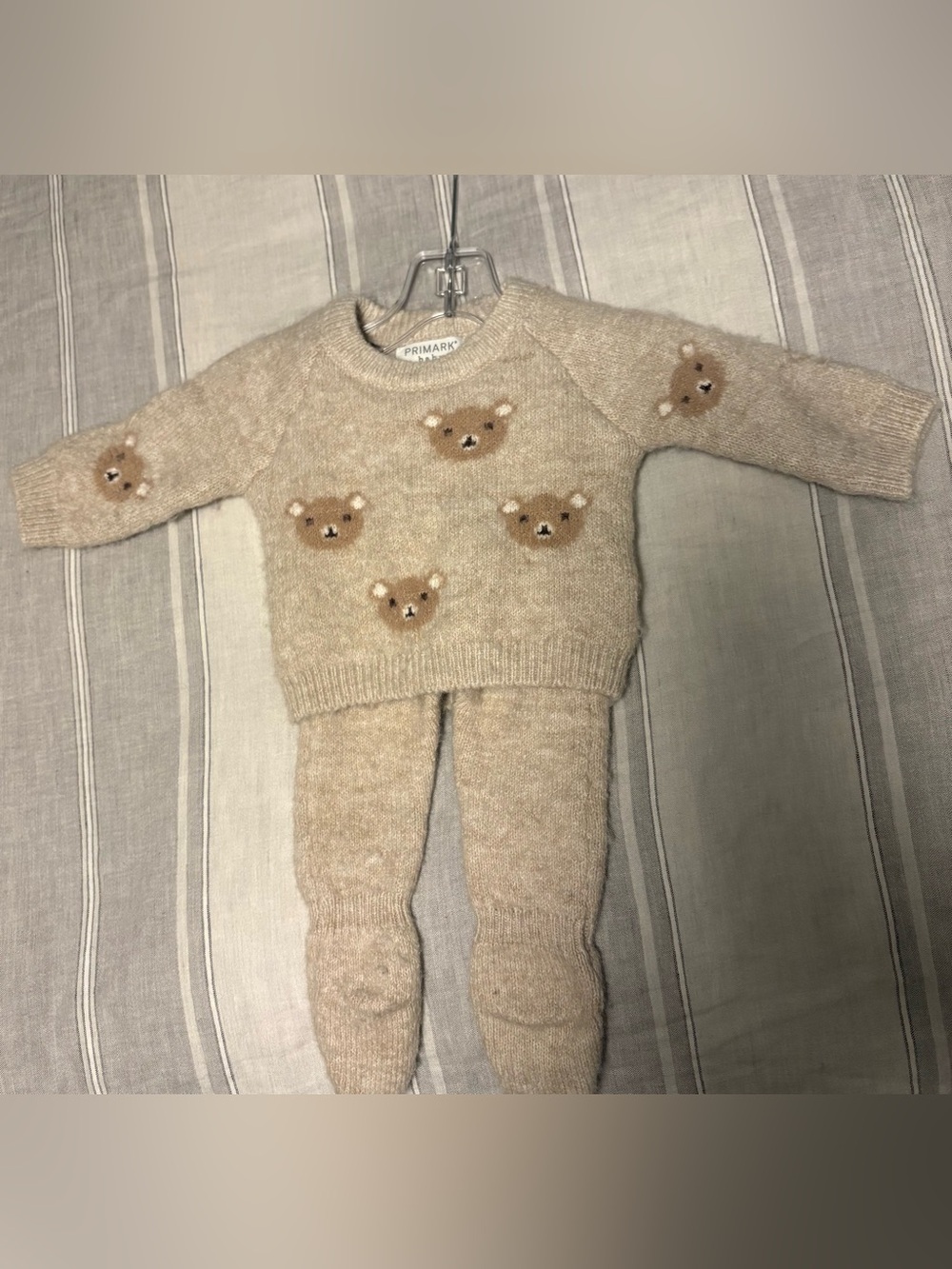 Primark Baby Knit Bear Sweater & Footed Pants Set, 0-3M (up to 10lb)